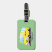 Cute happy yellow school bus cartoon bagagelabel (Voorkant verticaal)