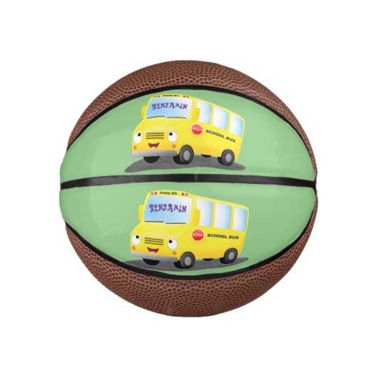 Cute happy yellow school bus cartoon basketbal (Voorkant)