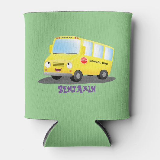 Cute happy yellow school bus cartoon blikjeskoeler (Voorkant)