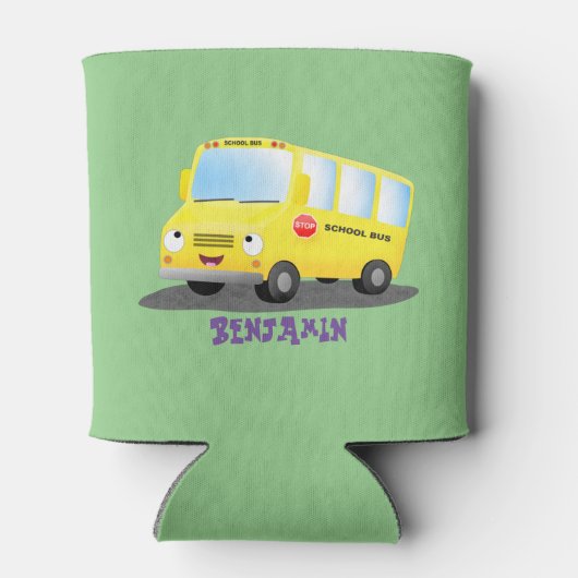 Cute happy yellow school bus cartoon blikjeskoeler (Achterkant)