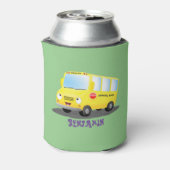 Cute happy yellow school bus cartoon blikjeskoeler (Blikje Achterkant)