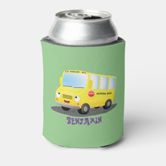 Cute happy yellow school bus cartoon blikjeskoeler (Blikje Achterkant)