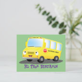 Cute happy yellow school bus cartoon briefkaart (Staand voorkant)
