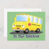 Cute happy yellow school bus cartoon briefkaart (Voorkant / Achterkant)
