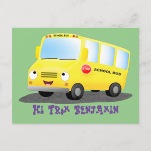 Cute happy yellow school bus cartoon briefkaart