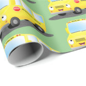 Cute happy yellow school bus cartoon cadeaupapier (Rol Hoek)