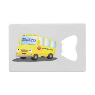 Cute happy yellow school bus cartoon creditkaart flessenopener
