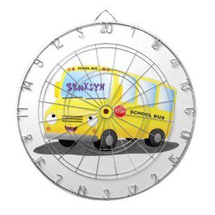 Cute happy yellow school bus cartoon dartbord