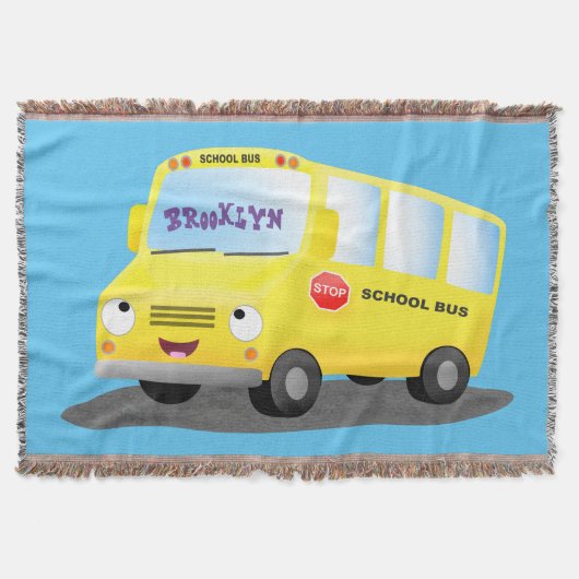 Cute happy yellow school bus cartoon deken (Voorkant)