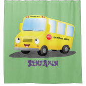 Cute happy yellow school bus cartoon douchegordijn (Voorkant)
