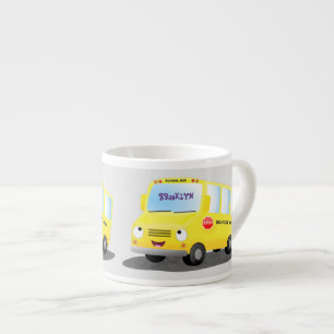 Cute happy yellow school bus cartoon espresso kop