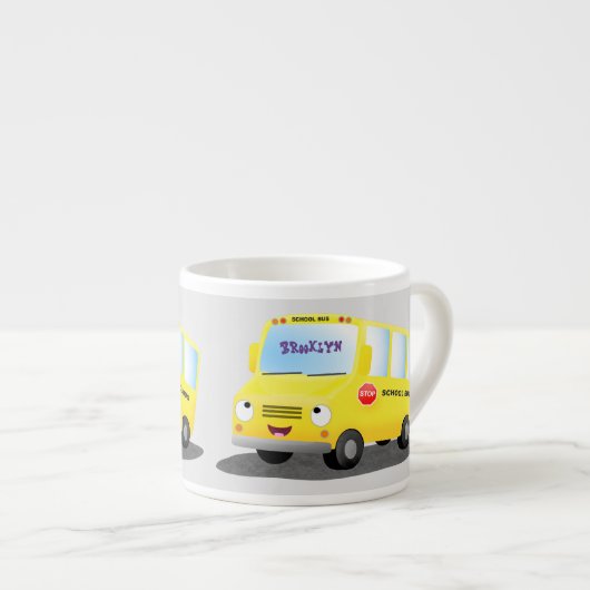 Cute happy yellow school bus cartoon espresso kop (Voorkant rechts)
