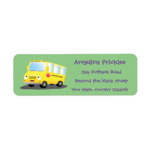Cute happy yellow school bus cartoon etiket