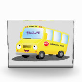 Cute happy yellow school bus cartoon fotoblokken (Voorkant)