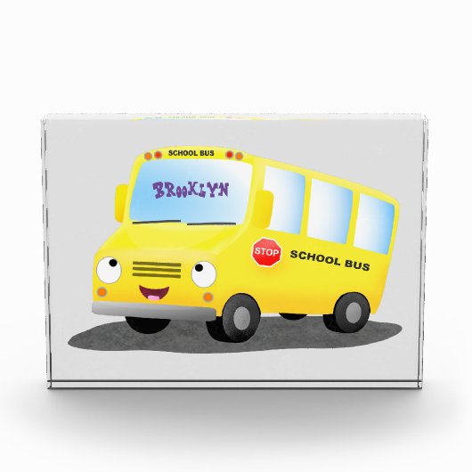Cute happy yellow school bus cartoon fotoblokken (Voorkant)