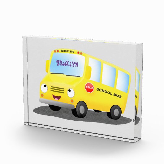 Cute happy yellow school bus cartoon fotoblokken (Rechts)