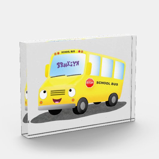 Cute happy yellow school bus cartoon fotoblokken (Links)