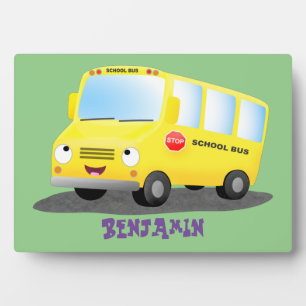 Cute happy yellow school bus cartoon fotoplaat