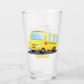 Cute happy yellow school bus cartoon glas (Achterkant)