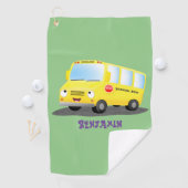 Cute happy yellow school bus cartoon golfhanddoek (Insitu)