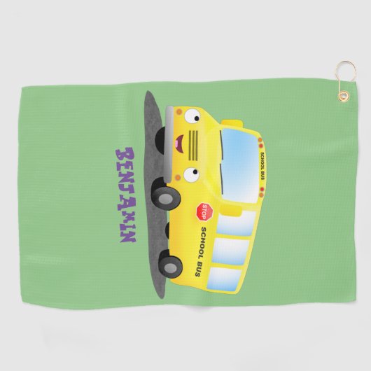 Cute happy yellow school bus cartoon golfhanddoek (Horizontaal)