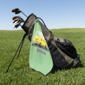 Cute happy yellow school bus cartoon golfhanddoek (Groen)