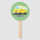 Cute happy yellow school bus cartoon handwaaier (Achterkant)