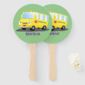 Cute happy yellow school bus cartoon handwaaier (Voorkant en achterkant)