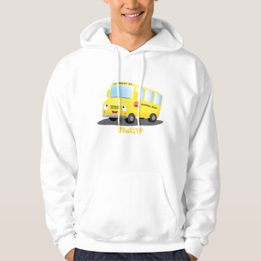 Cute happy yellow school bus cartoon hoodie (Voorkant)