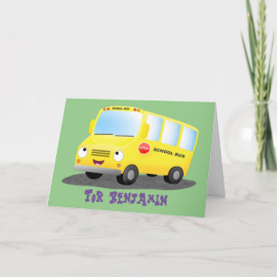 Cute happy yellow school bus cartoon kaart