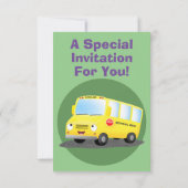 Cute happy yellow school bus cartoon kaart (Achterkant)
