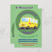 Cute happy yellow school bus cartoon kaart (Voorkant / Achterkant)