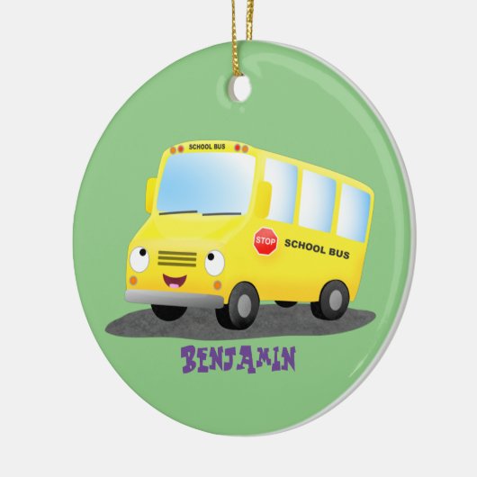 Cute happy yellow school bus cartoon keramisch ornament (Links)