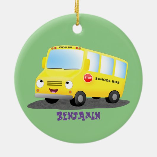 Cute happy yellow school bus cartoon keramisch ornament (Achterkant)
