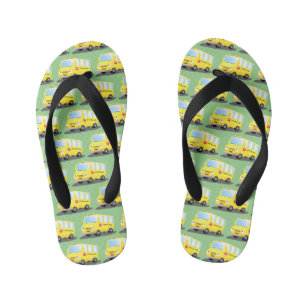 Cute happy yellow school bus cartoon kinder teenslippers