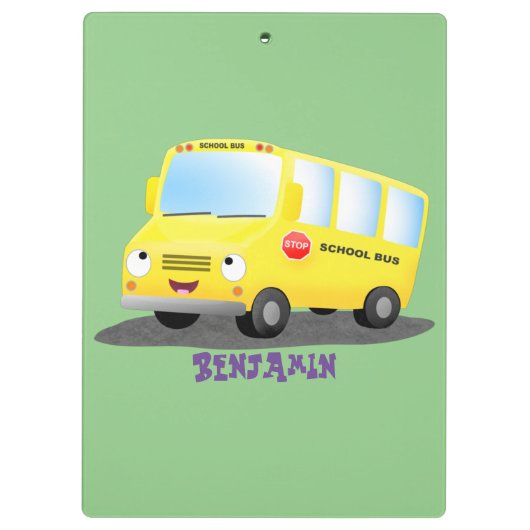 Cute happy yellow school bus cartoon klembord (Achterkant)