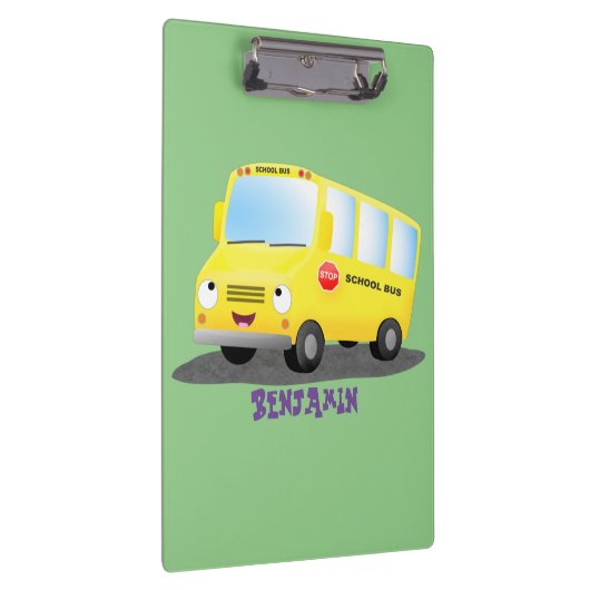 Cute happy yellow school bus cartoon klembord (Rechts)