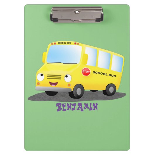 Cute happy yellow school bus cartoon klembord (Voorkant)
