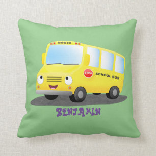 Cute happy yellow school bus cartoon kussen