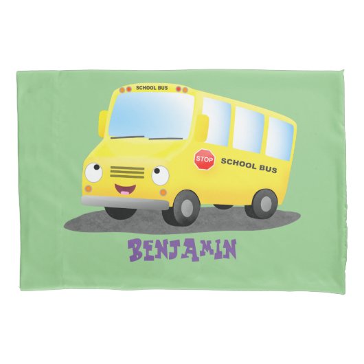Cute happy yellow school bus cartoon kussensloop (Voorkant)
