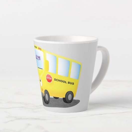 Cute happy yellow school bus cartoon latte mok (Rechterhoek)