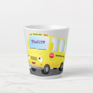 Cute happy yellow school bus cartoon latte mok