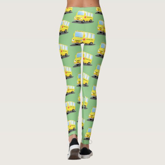 Cute happy yellow school bus cartoon leggings (Achterkant)