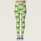 Cute happy yellow school bus cartoon leggings (Voorkant)
