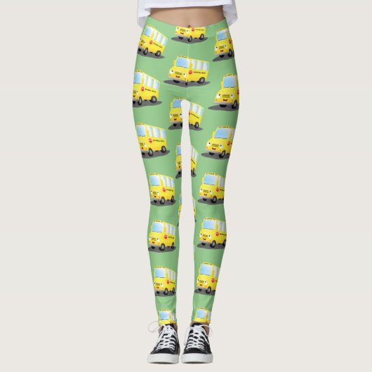 Cute happy yellow school bus cartoon leggings (Voorkant)