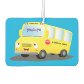 Cute happy yellow school bus cartoon luchtverfrisser (Achterkant)