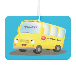 Cute happy yellow school bus cartoon luchtverfrisser