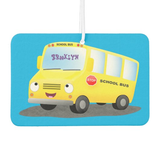 Cute happy yellow school bus cartoon luchtverfrisser (Voorkant)