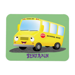 Cute happy yellow school bus cartoon magneet