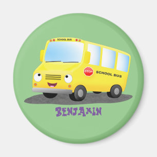 Cute happy yellow school bus cartoon magneet